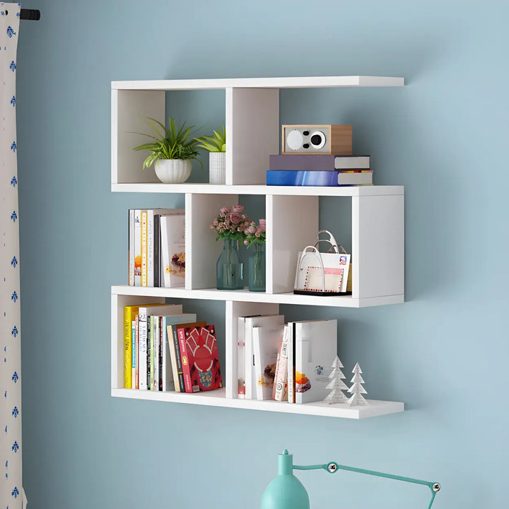 Wall Mounted Wooden Bookshelf | Natural or White, Two Designs