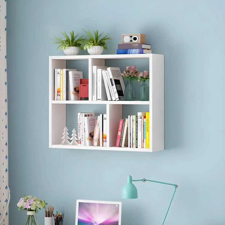Wall Mounted Wooden Bookshelf | Natural or White, Two Designs