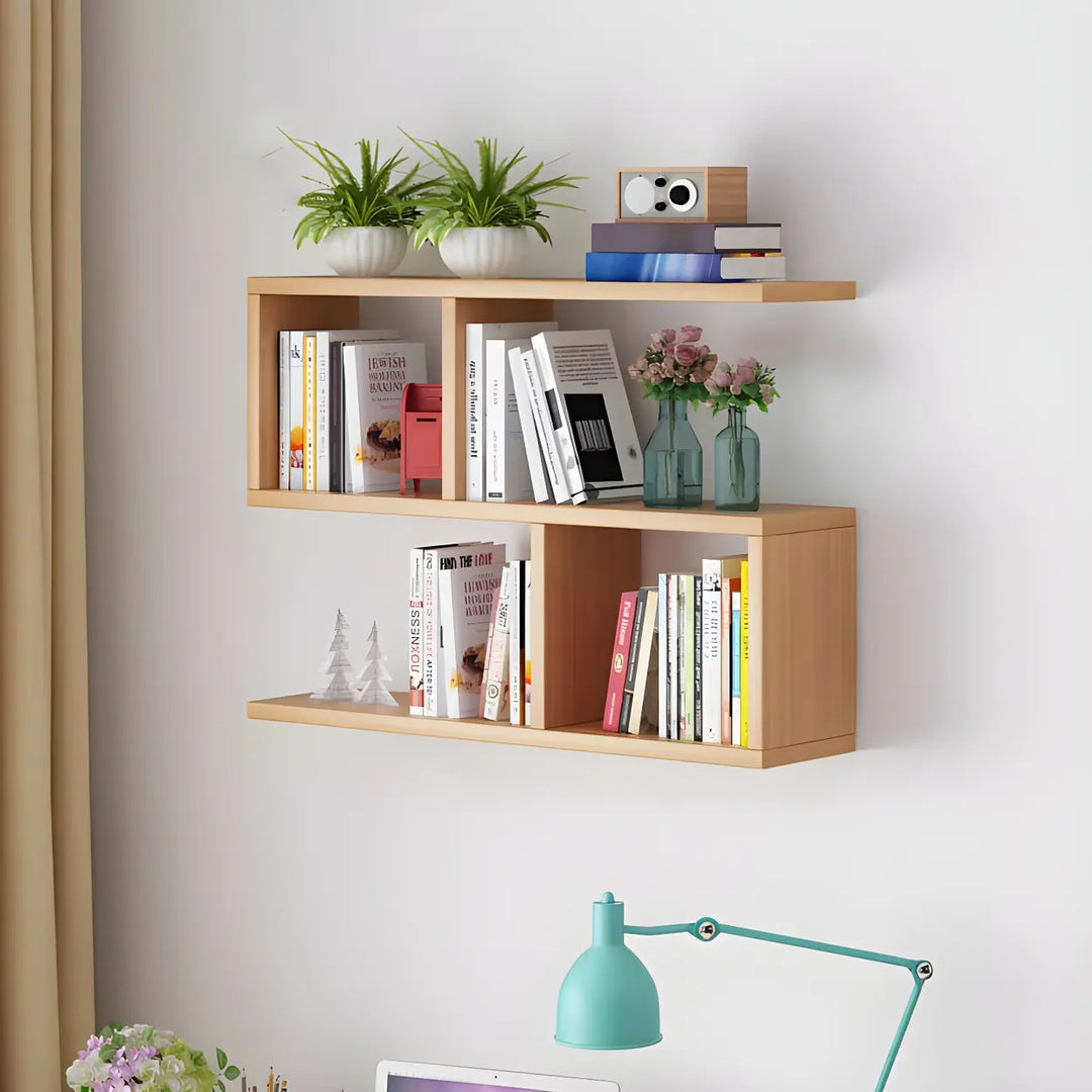 Wall Mounted Wooden Bookshelf | Natural or White, Two Designs