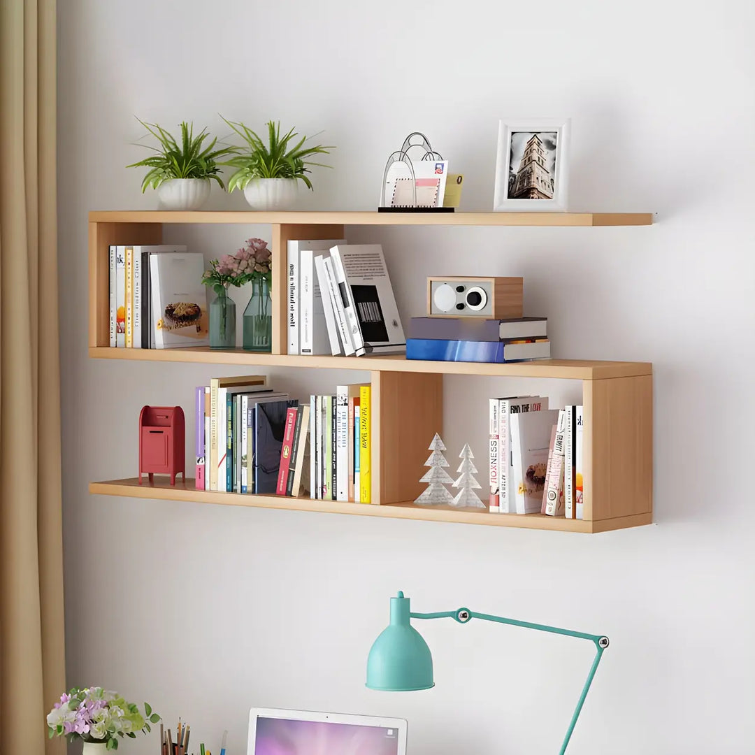 Wall Mounted Wooden Bookshelf | Natural or White, Two Designs