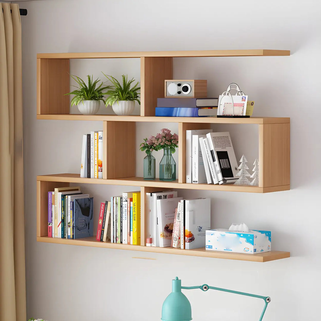 Wall Mounted Wooden Bookshelf | Natural or White, Two Designs