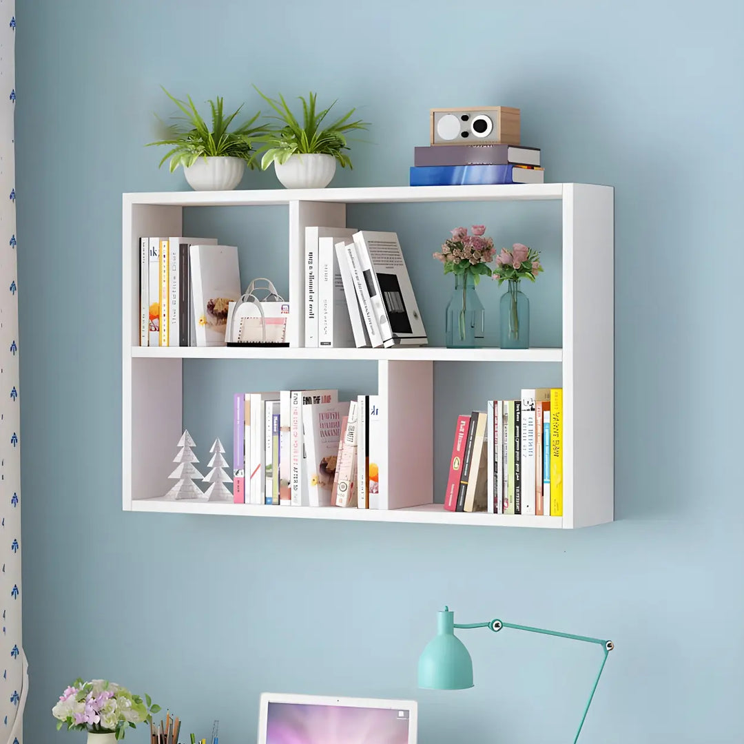 Wall Mounted Wooden Bookshelf | Natural or White, Two Designs