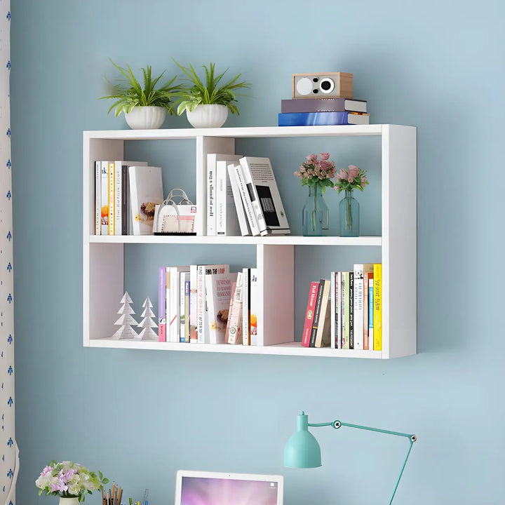 Wall Mounted Wooden Bookshelf | Natural or White, Two Designs