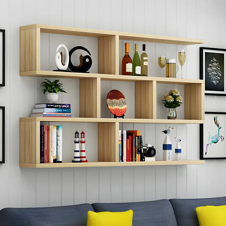 Wall Mounted Wooden Bookshelf | Natural or White, Two Designs
