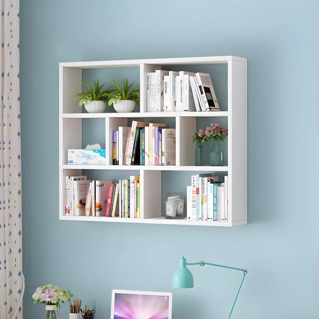 Wall Mounted Wooden Bookshelf | Natural or White, Two Designs