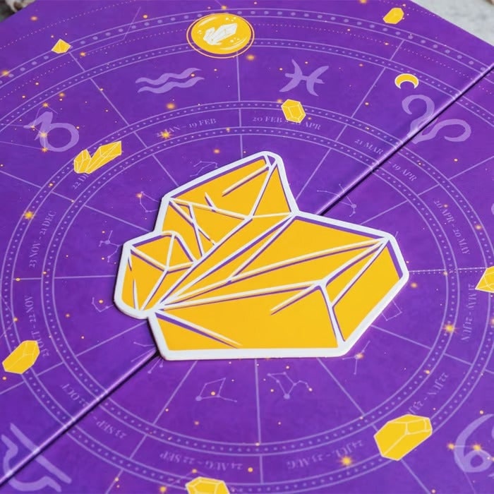 Crystal gemstone advent calendar in purple zodiac box