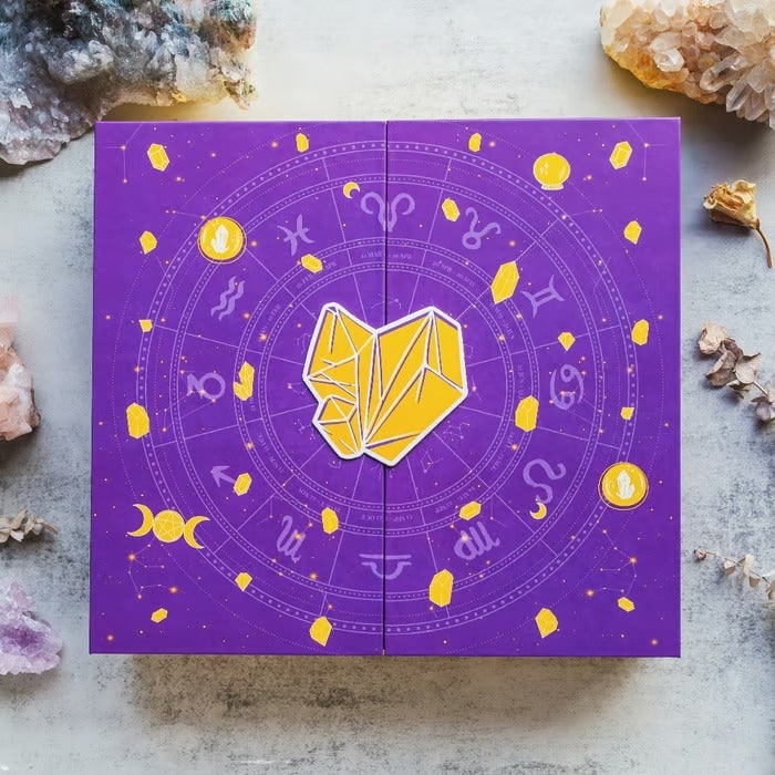 Crystal gemstone advent calendar in purple zodiac box