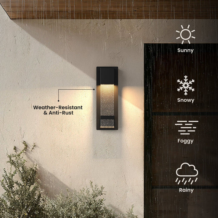 Seeded Glass Column Outdoor Wall Light | Black