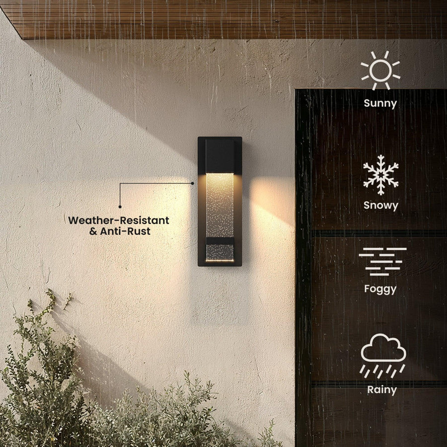 Seeded Glass Column Outdoor Wall Light | Black