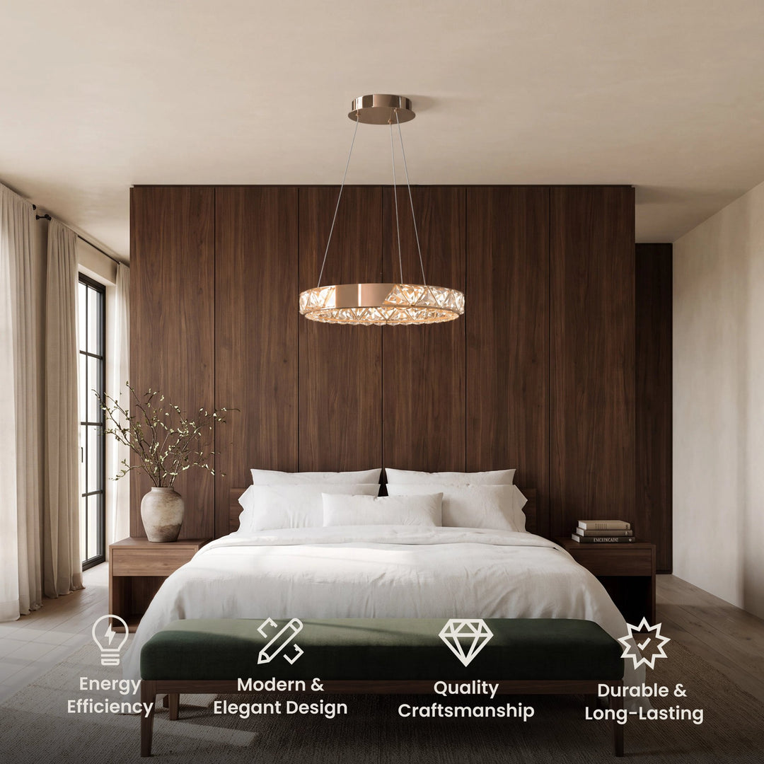 Rose Gold and Crystal Ring Chandelier | Dimmable