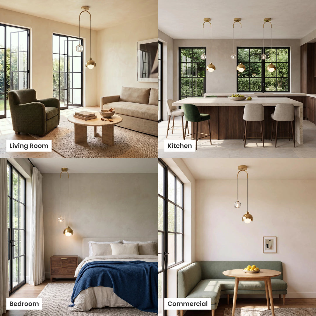 Gold Crystal Drop Pendant Light | Single, Warm White