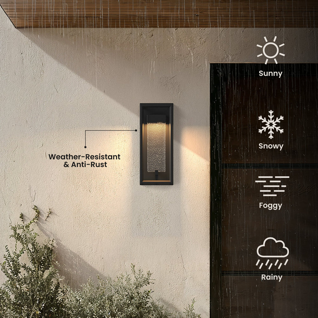 Open-Frame Outdoor Wall Light | Seeded Glass Core, Black