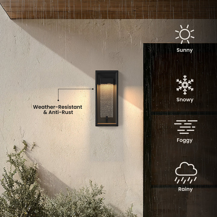 Open-Frame Outdoor Wall Light | Seeded Glass Core, Black