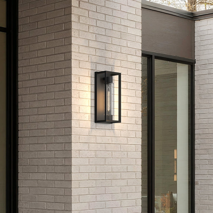 Textured Glass Outdoor Wall Light | Black Steel