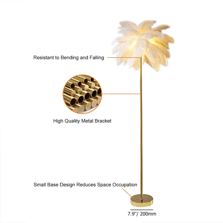 Art Deco Feather Shade Floor Lamp in Rose Gold