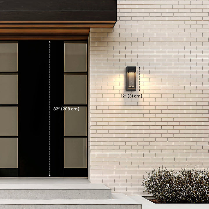 Open-Frame Outdoor Wall Light | Seeded Glass Core, Black