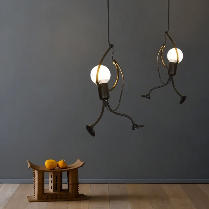 Climbing Figure Pendant Light | Black Wrought Iron, 1 or 3 Lights