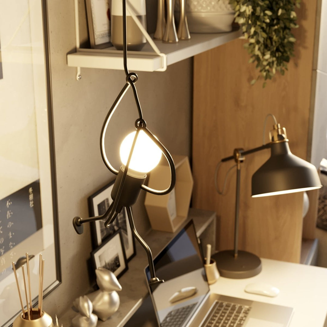 Climbing Figure Pendant Light | Black Wrought Iron, 1 or 3 Lights