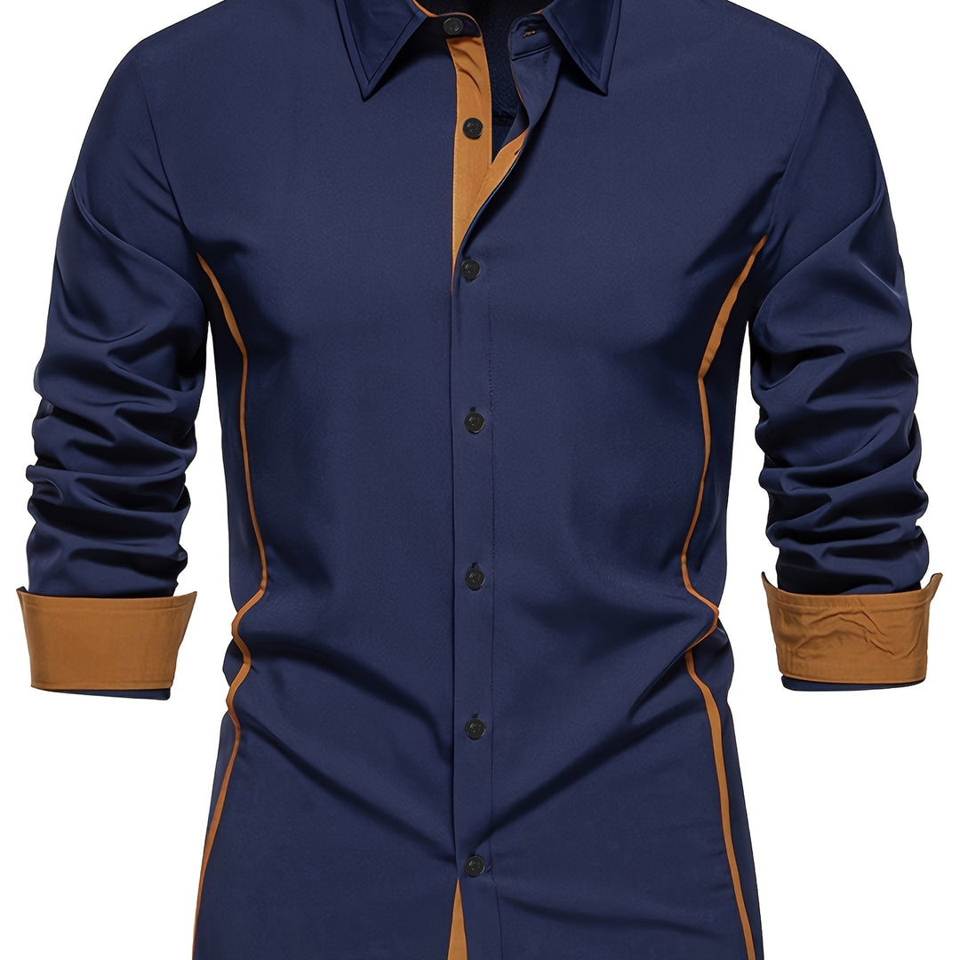 Men's Long-Sleeve Contrast-Trim Slim-Fit Summer Shirt – image 4