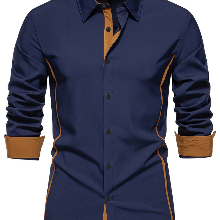 Men's Long-Sleeve Contrast-Trim Slim-Fit Summer Shirt – image 4