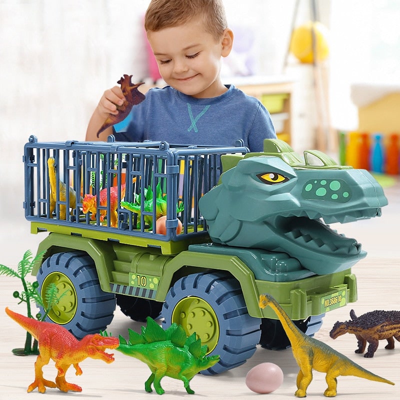 Dinosaur transport truck toy with figures