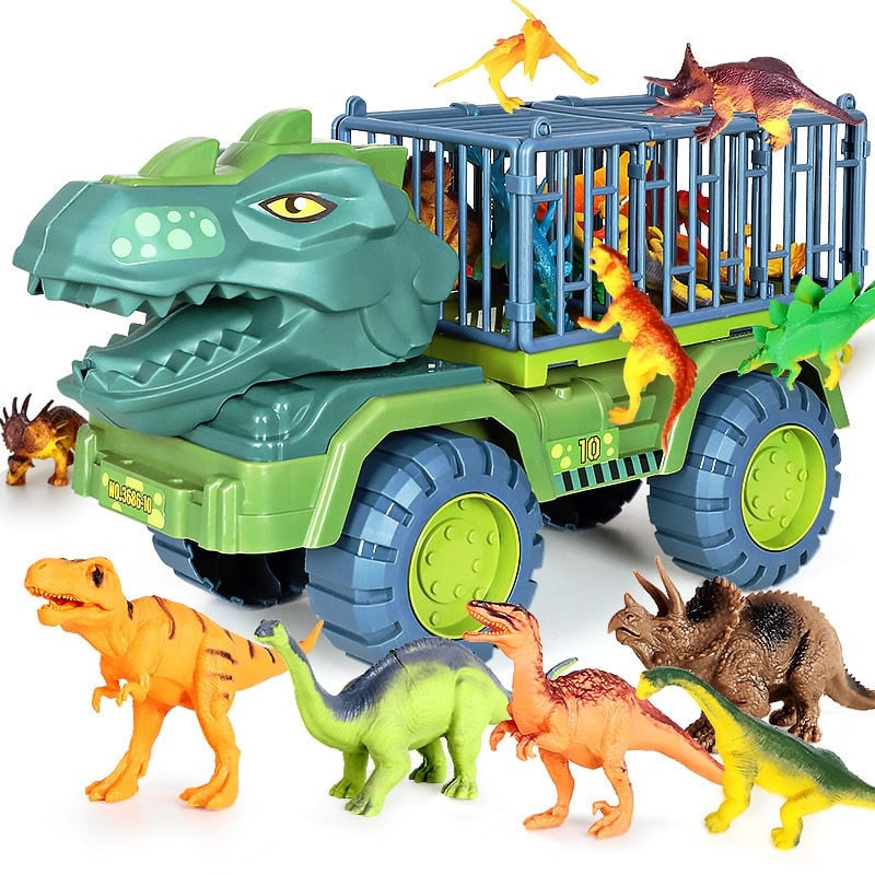 Dinosaur transport truck toy with figures
