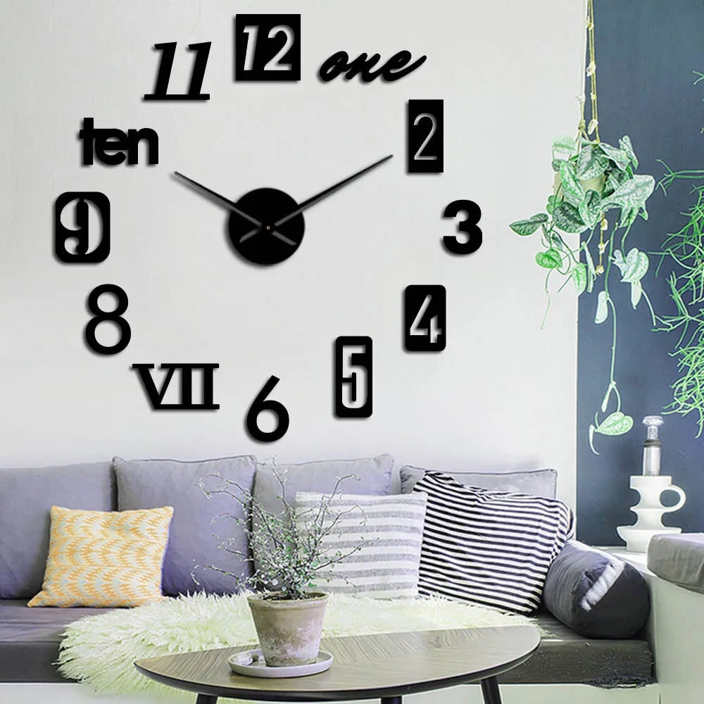 DIY frameless wall clock with stick-on numbers