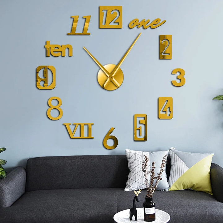 DIY frameless wall clock with stick-on numbers