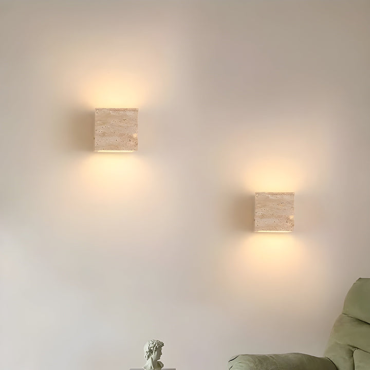 Travertine Cube Outdoor Wall Light | Natural Stone, Up and Down LED