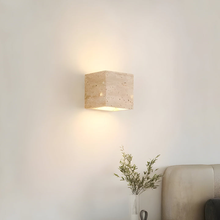 Travertine Cube Outdoor Wall Light | Natural Stone, Up and Down LED