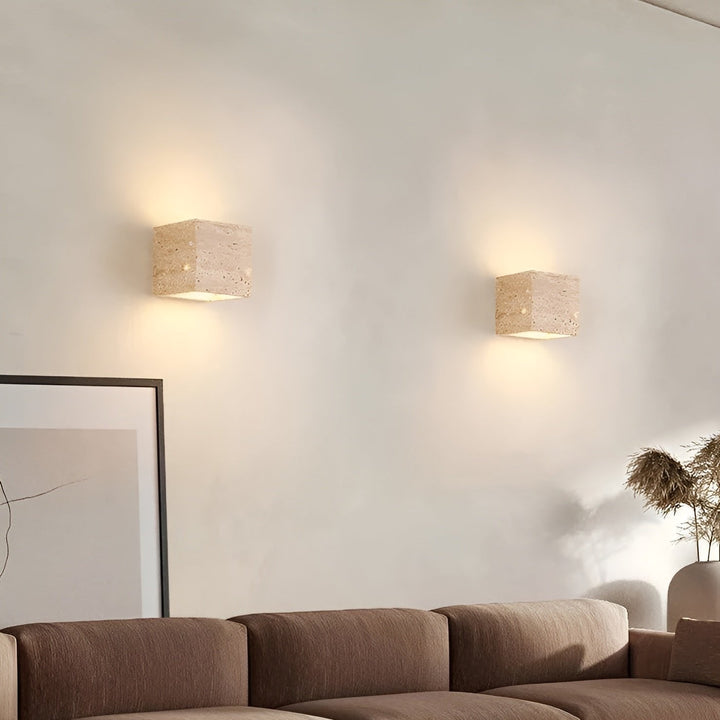 Travertine Cube Outdoor Wall Light | Natural Stone, Up and Down LED