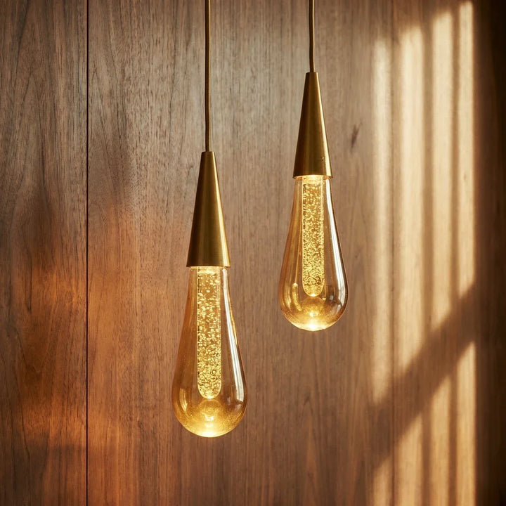 Glitter Glass Drop Pendant Light | Brass Cone, Set of 1 or 2