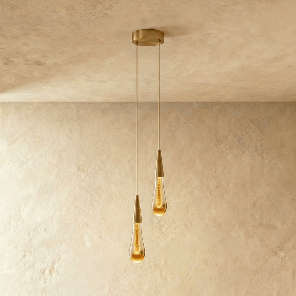 Glitter Glass Drop Pendant Light | Brass Cone, Set of 1 or 2