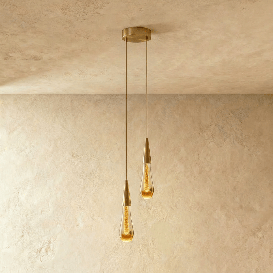 Glitter Glass Drop Pendant Light | Brass Cone, Set of 1 or 2