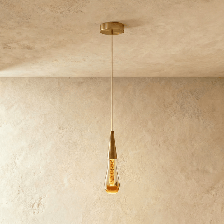 Glitter Glass Drop Pendant Light | Brass Cone, Set of 1 or 2