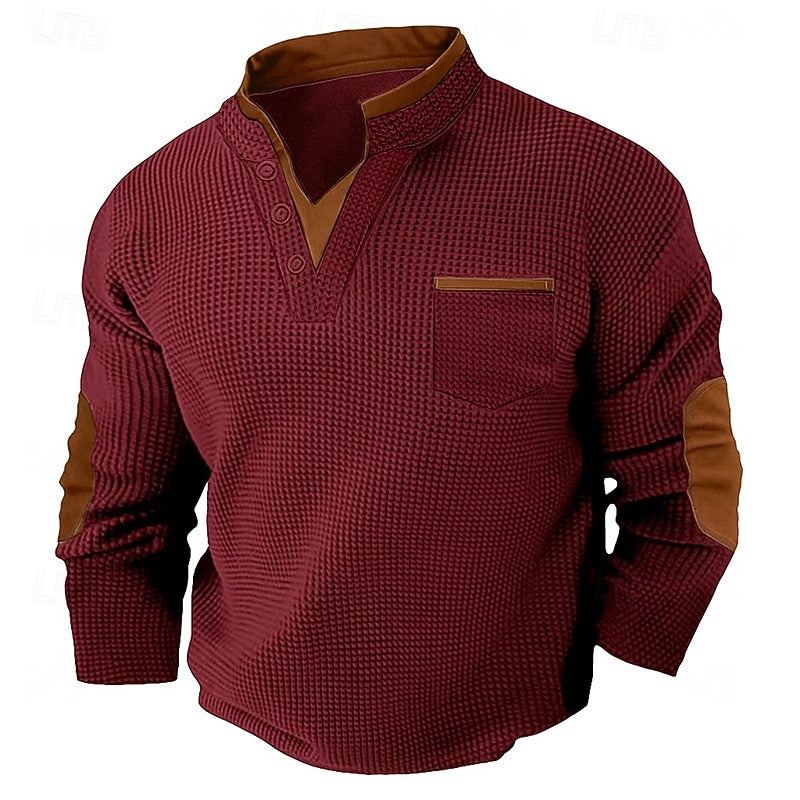 Men's Long-Sleeve Waffle-Textured Henley Summer Shirt – image 6