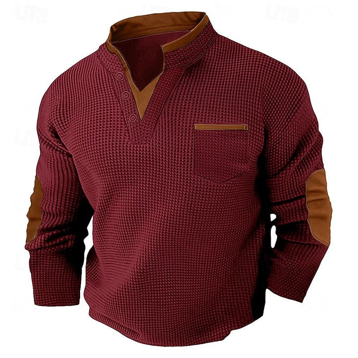 Men's Long-Sleeve Waffle-Textured Henley Summer Shirt – image 6