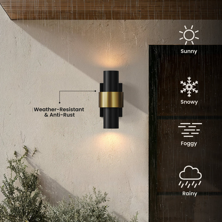 Glass Cylinder Outdoor Wall Light | Black and Gold
