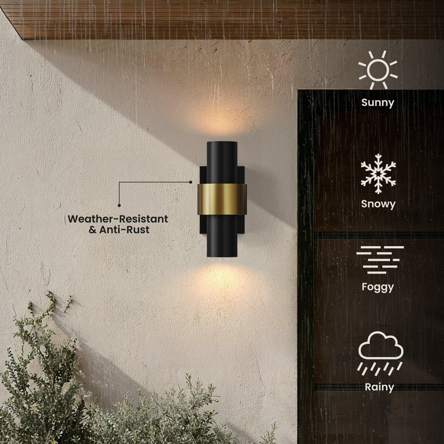 Glass Cylinder Outdoor Wall Light | Black and Gold