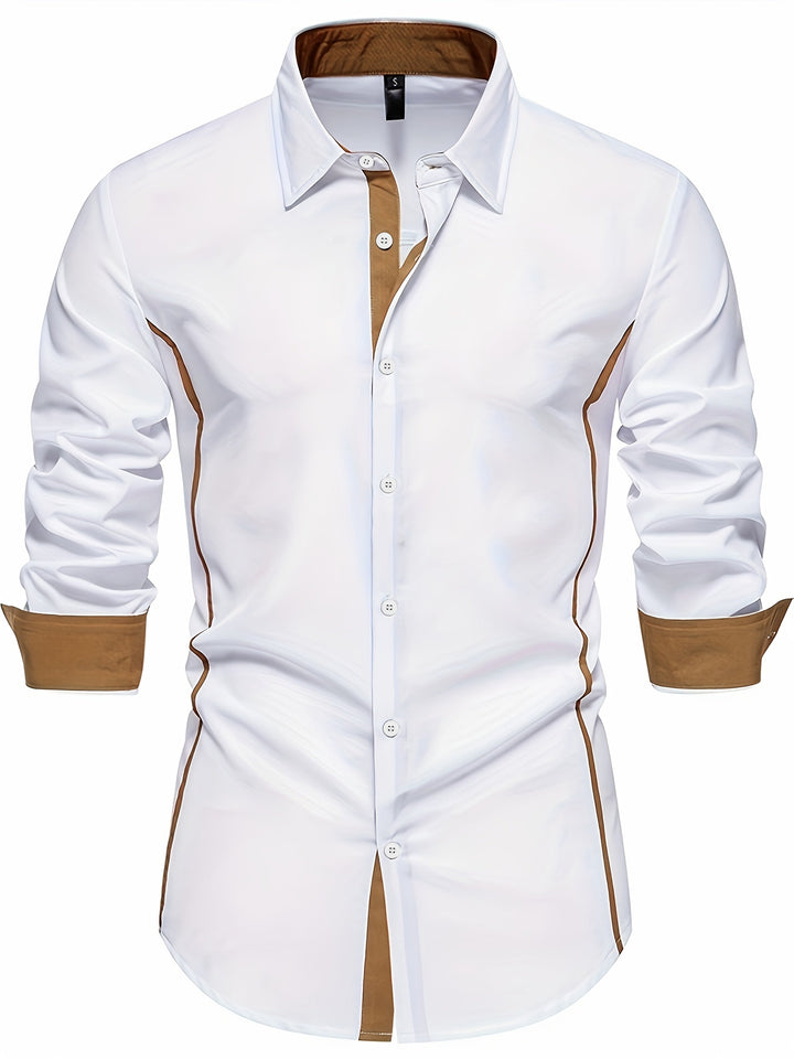 Men's Long-Sleeve Contrast-Trim Slim-Fit Summer Shirt – image 9