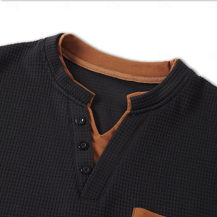 Men's Long-Sleeve Waffle-Textured Henley Summer Shirt – image 7