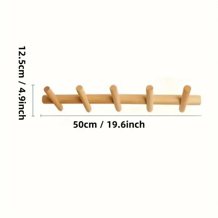 Solid Oak Peg Rack | Scandinavian, Five Angled Pegs