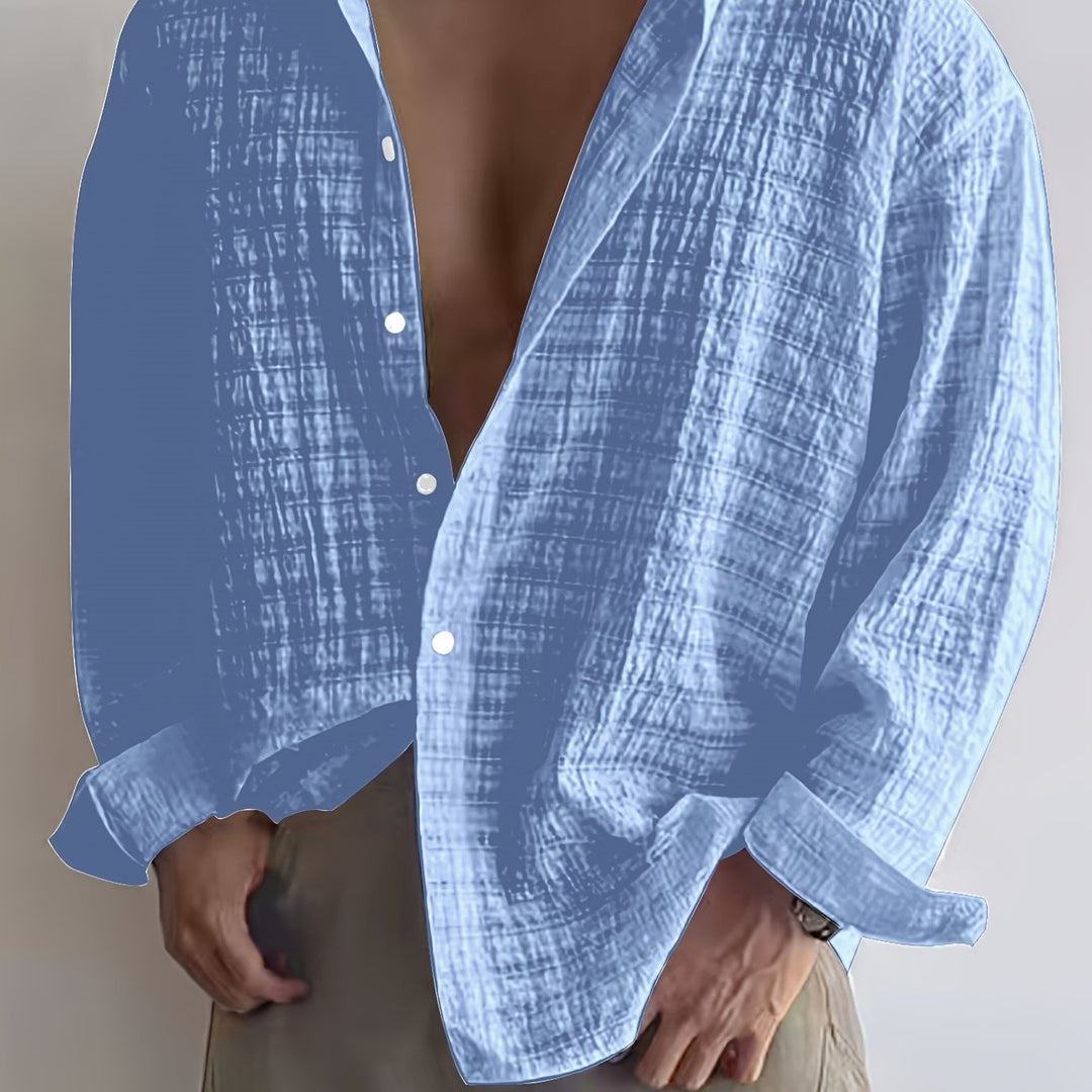 Men's Long-Sleeve Textured Summer Shirt – image 6