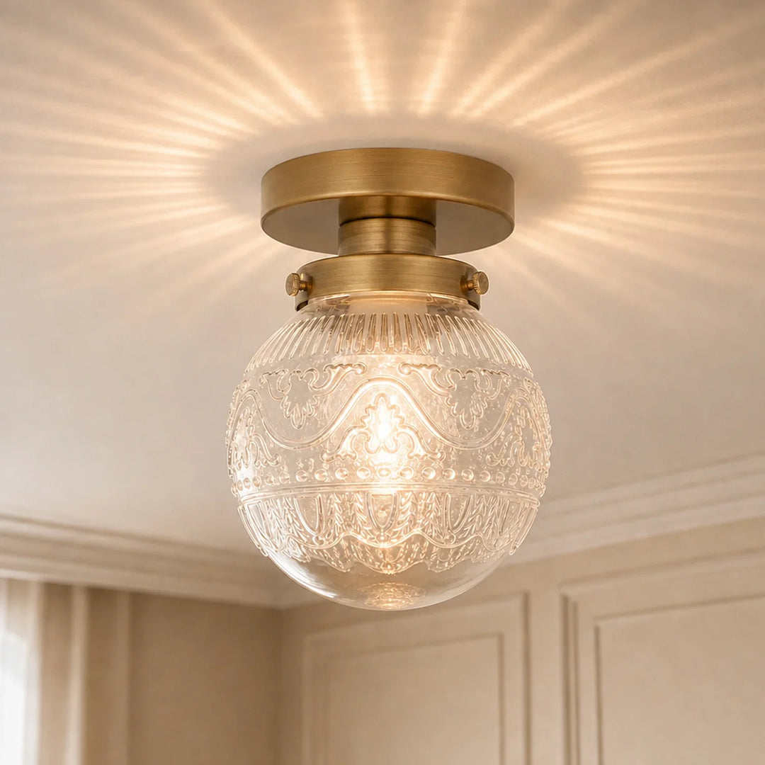 Engraved Glass Globe Ceiling Light