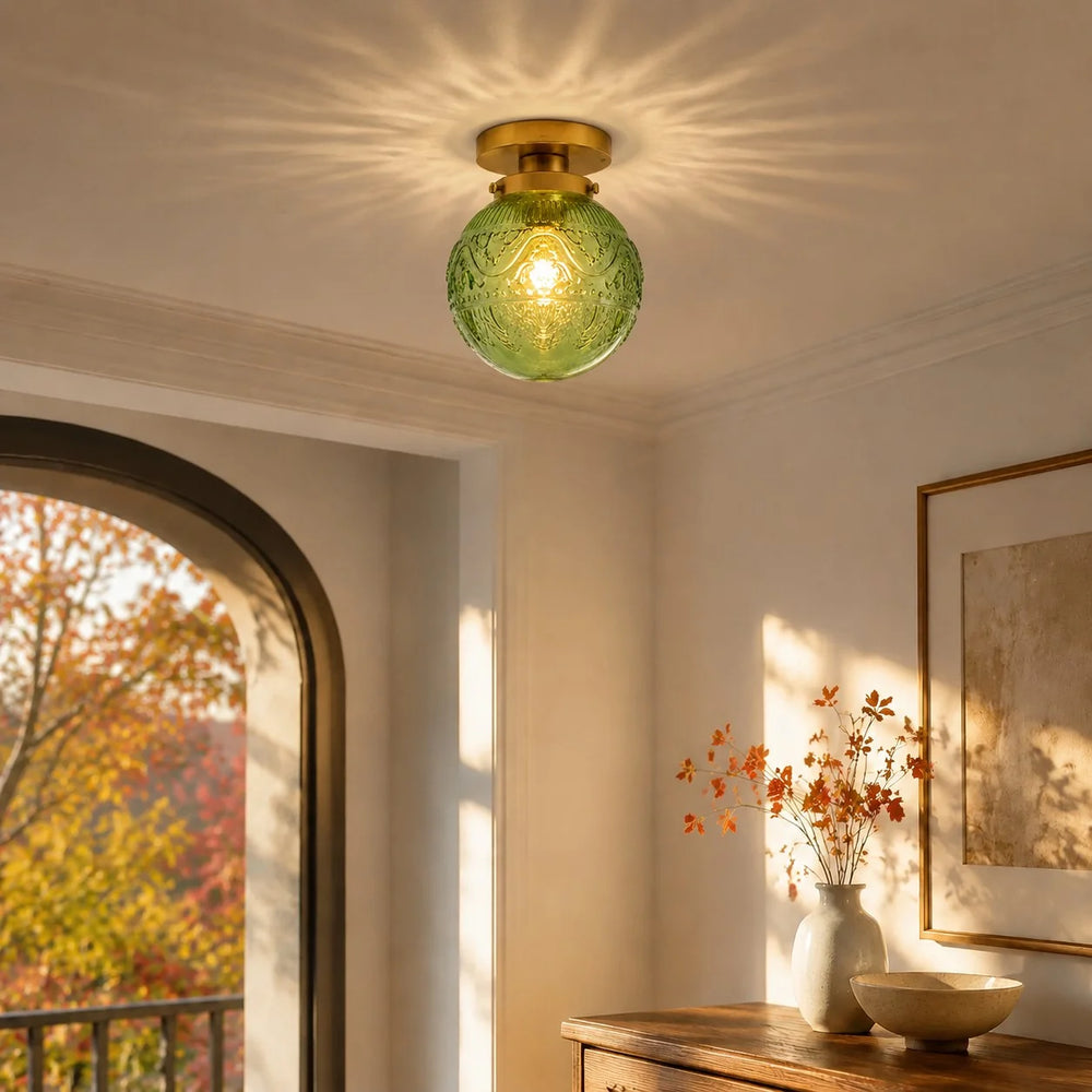 Engraved Glass Globe Ceiling Light