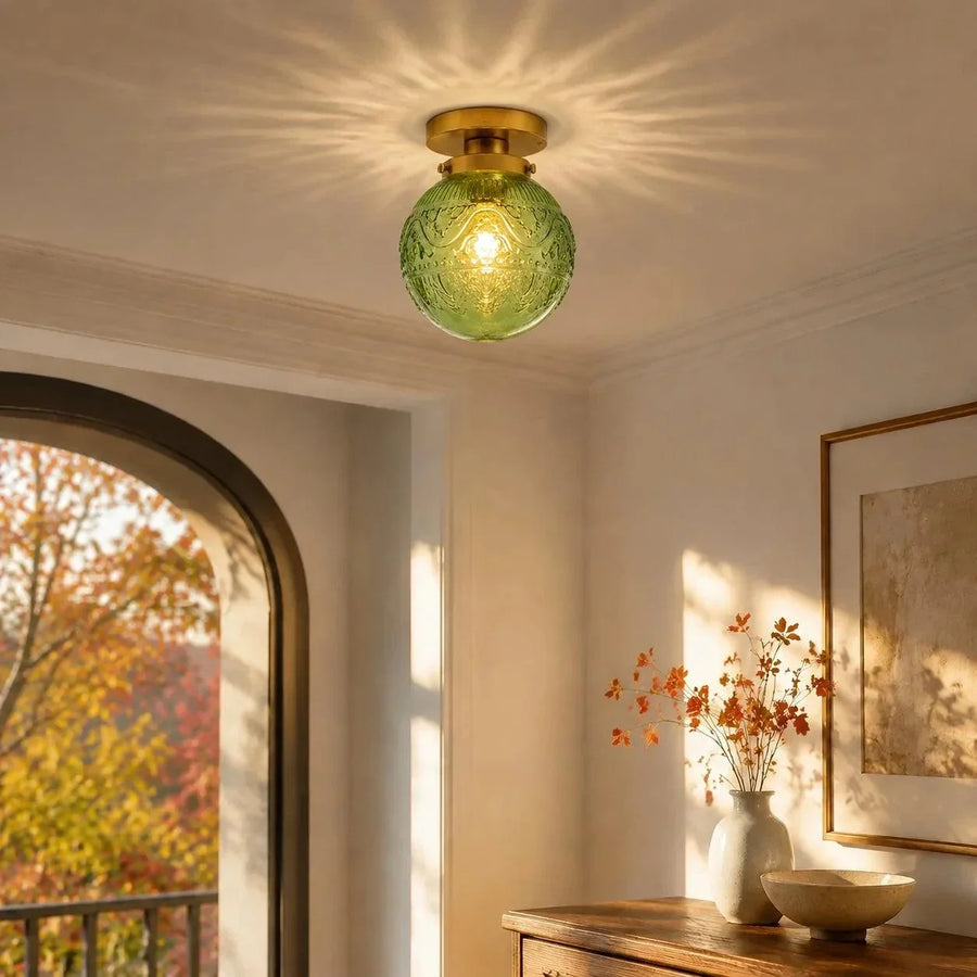 Engraved Glass Globe Ceiling Light