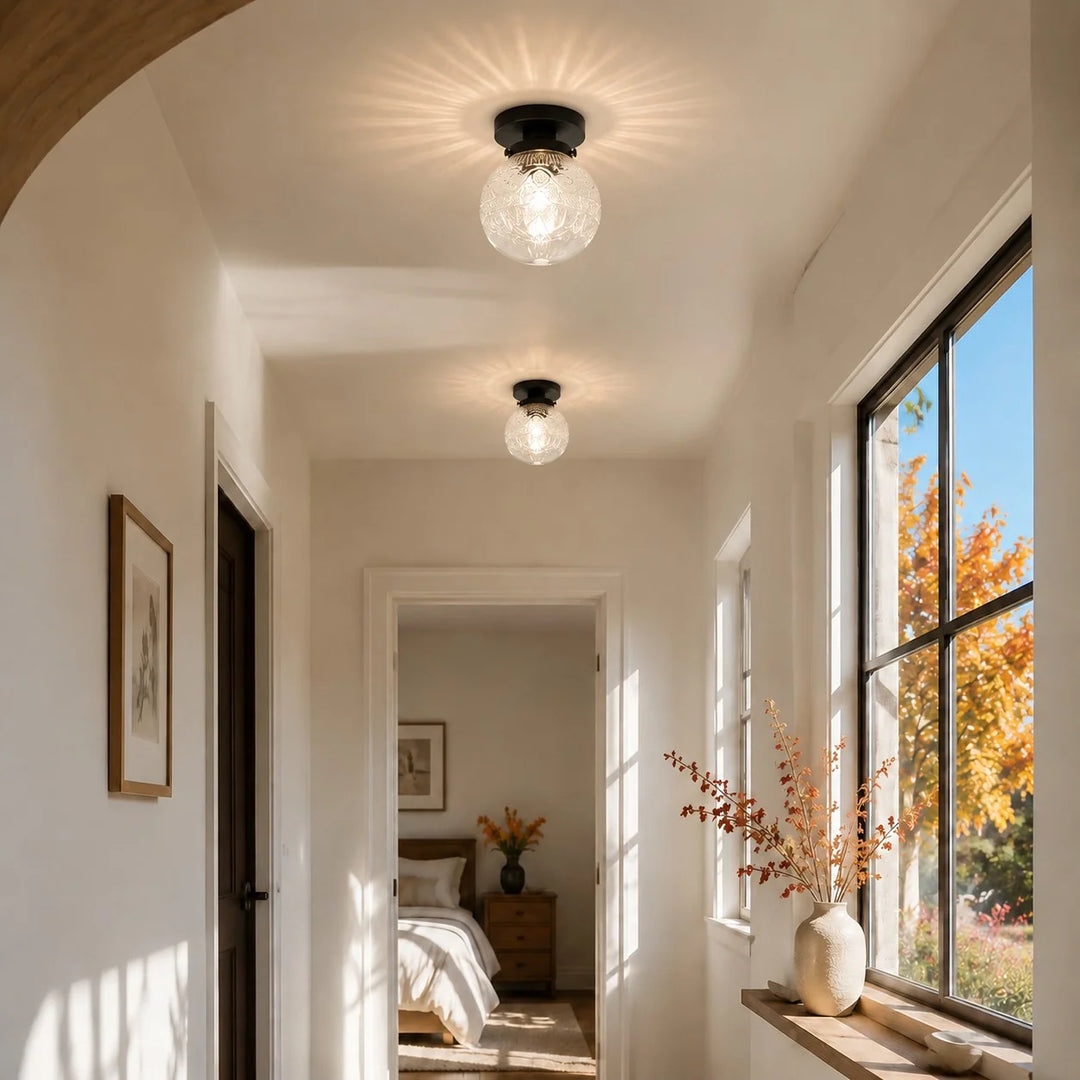 Engraved Glass Globe Ceiling Light