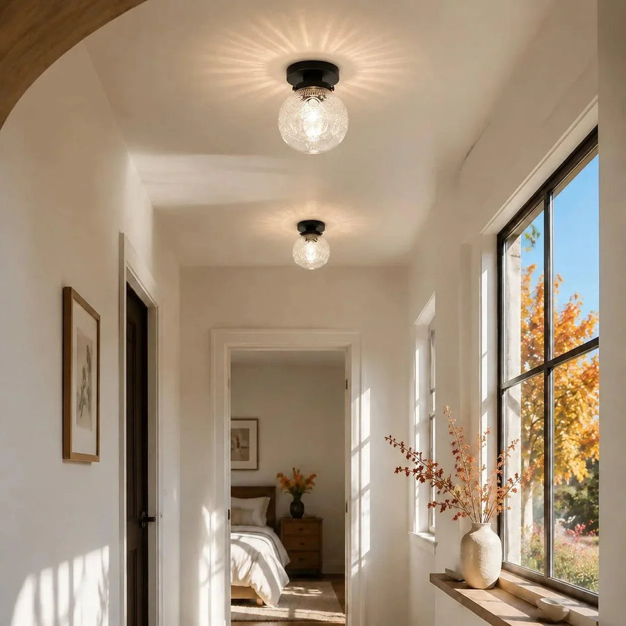 Engraved Glass Globe Ceiling Light