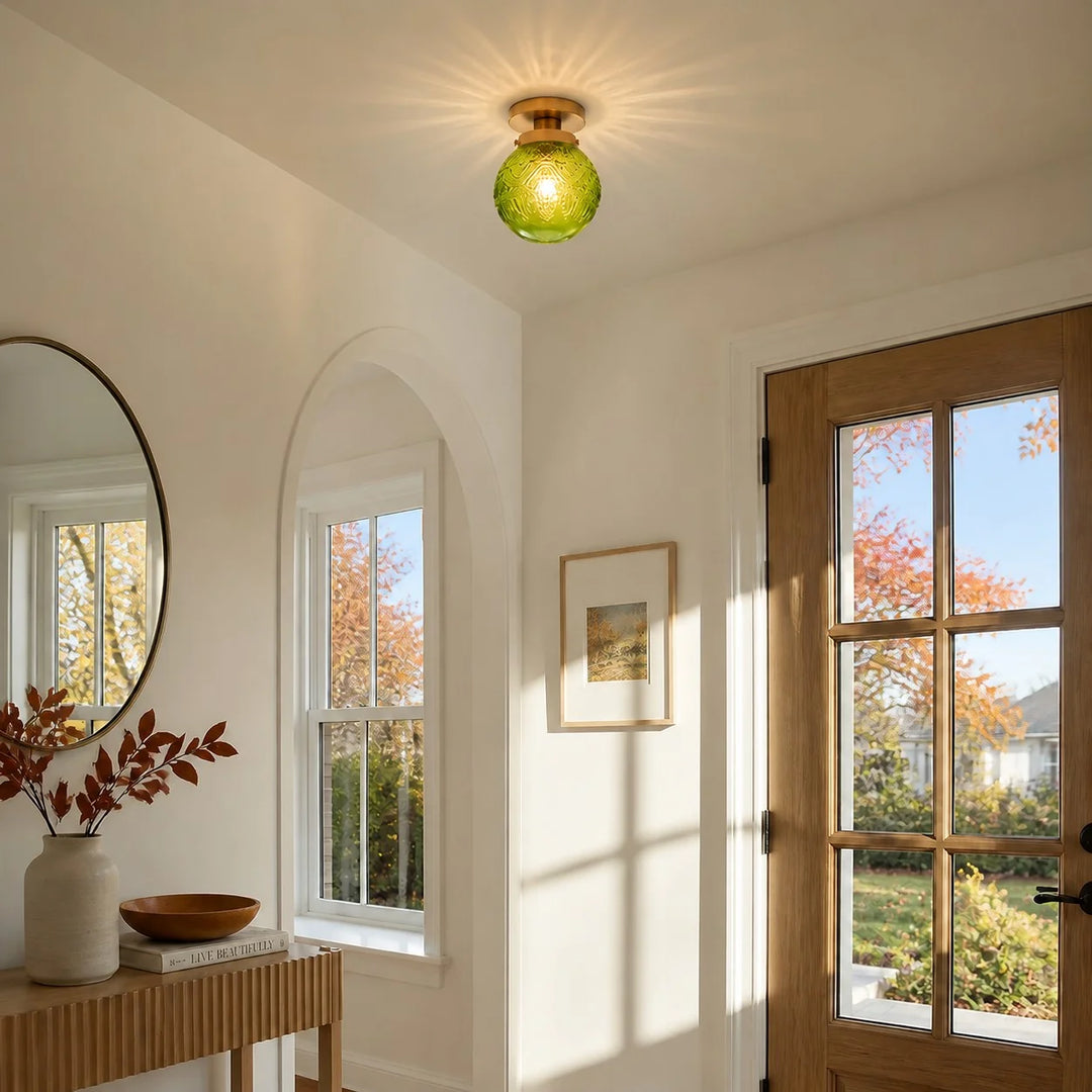 Engraved Glass Globe Ceiling Light