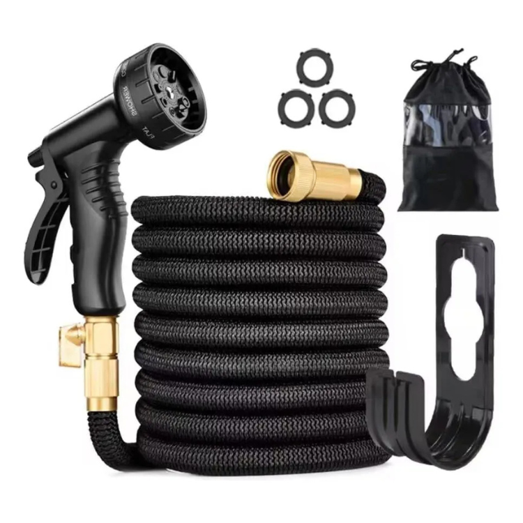 Expandable garden hose with spray gun